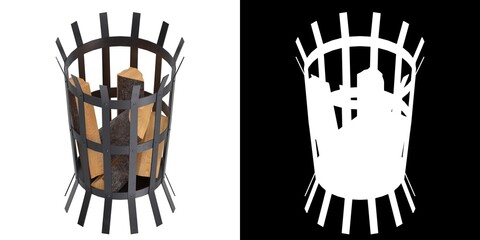 3D rendering illustration of a fire pit basket with wood logs