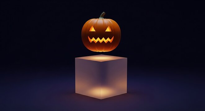 Floating Jack-o’-Lantern on Glowing Cube