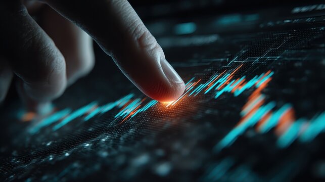 Close-Up of Finger Interacting with Data Visualization on Digital Screen