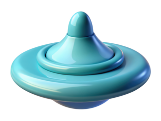 Aqua blue spinning top toy glossy surface swirl fun game play playful entertainment nostalgia retro childhood rotating spinner 3d illustration isolated on transparent background