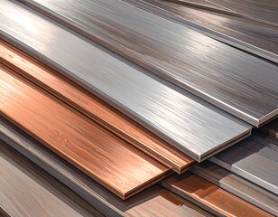 Stacked wood-look panels in various colors and finishes showcase a modern design concept for interior or exterior applications.