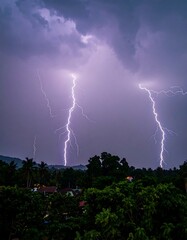 Dramatic storm, lightning strikes