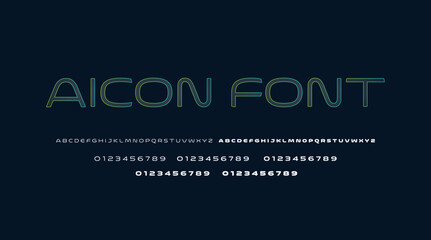 Futuristic Gradient Font-Modern Digital Typeface, Neon Outline, Cyberpunk Tech Typography Alphabet