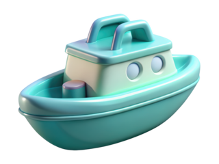 Cute blue toy boat isolated on background nautical vessel playful design watercraft fun childlike object 3d illustration isolated on transparent background
