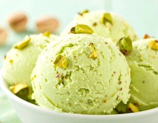 Pistachio ice cream scoops