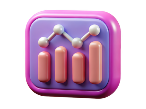 Cute glossy chart graph icon pink and purple analytics pastel color palette marketing business concept 3d illustration isolated on transparent background