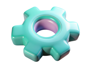 Glossy aqua gear wheel cog with purple interior engineering concept illustration mechanical symbol tool tech support graphic element 3d illustration isolated on transparent background