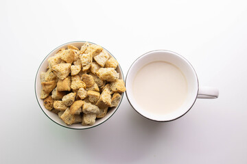 Bowl of Bread Croutons with Hot coffee