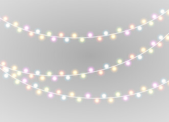 Happy, Banner, Background, Border, Birthday, Chain — glowing gold garland png with festive christmas lights png
