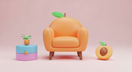 Cartoon furniture displays whimsical, colorful design. Interior decoration, modern art, playful and creative.