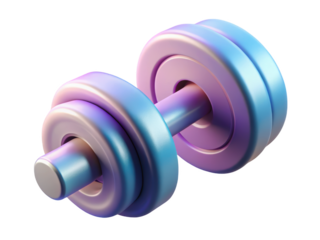 Holographic dumbbell isolated against background for fitness product marketing 3d illustration isolated on transparent background