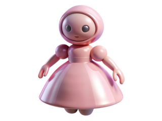 Minimalist pink doll illustration adorable girl character cute toy figure plastic aesthetic gentle design soft colors cartoon rendered graphic 3d illustration isolated on transparent background