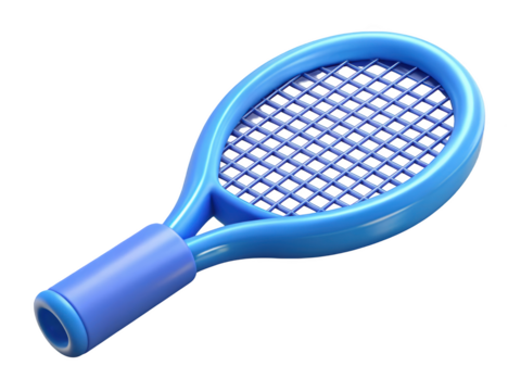 Minimalist tennis racket sporting equipment 3d rendering game blue design racket sports fitness accessories competitive recreation training match play activity 3d illustration - Powered by Adobe