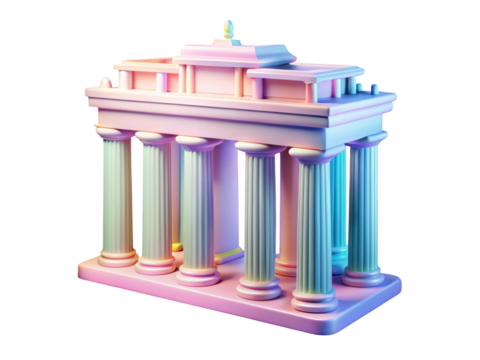 Pastel colored miniature greek temple structure with columns and flat roof design 3d illustration isolated on transparent background - Powered by Adobe
