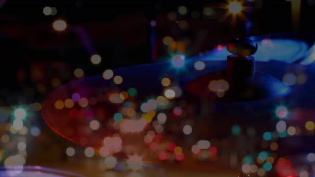 Animation on blurred night road traffic over percussion