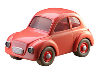 Playful red cartoon car model design cute toy vehicle rendering automotive design concept 3d illustration isolated on transparent background