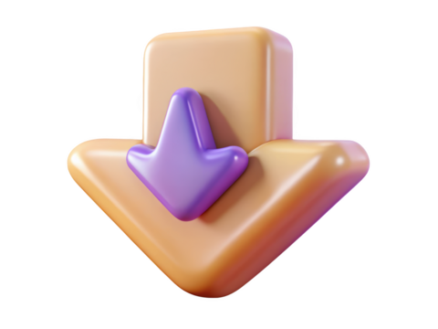 Purple download arrow with rounded beige shape in digital 3d rendering 3d illustration isolated on transparent background