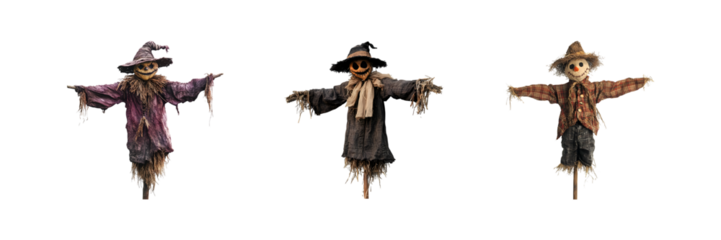 Set of Scarecrow isolated on transparent background, PNG format, cut out