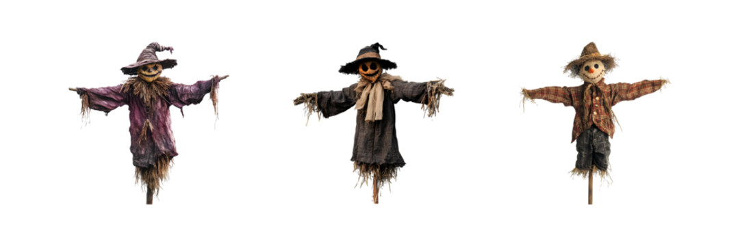 Set of Scarecrow isolated on transparent background, PNG format, cut out