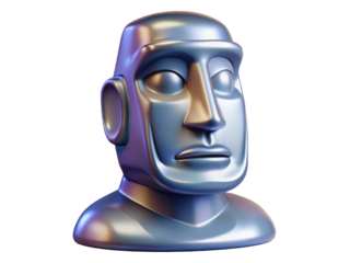 Stylized silver moai head render depicting easter island sculpture on a clean background creative modern design element 3d illustration isolated on transparent background