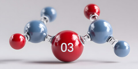 Chemical formula and molecular model of Ozone O3, O3molecule