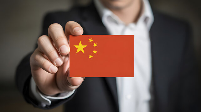 Businessman in suit presenting the flag of China, perfect for business, travel, and international relations visuals - Powered by Adobe