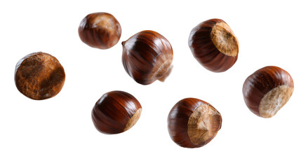 Fresh Chestnuts Levitate in a Gentle Arc Composition