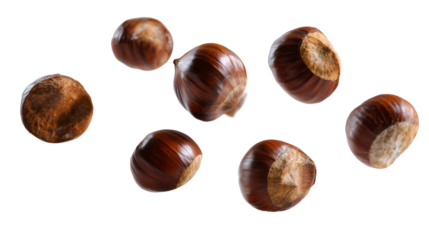 Fresh Chestnuts Levitate in a Gentle Arc Composition