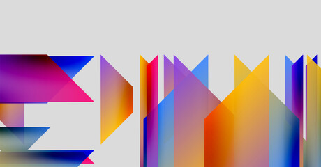 Abstract geometric shapes, vibrant colors, modern design. Gradient hues create dynamic visual texture. Composition feels energetic, playful.