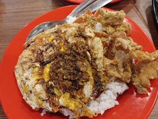 Egg rice with fried onion topping