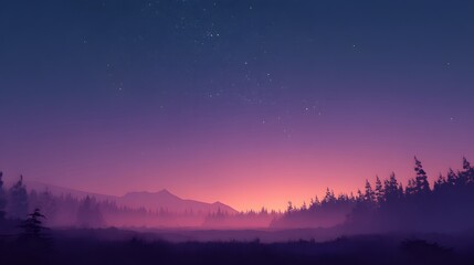 Fototapeta premium Nocturnal Serenity: A majestic scene of mountains and forest during the nightfall with starry sky 