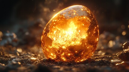 Illuminated egg with glowing interior luminous sphere fiery core concept for fantasy themes