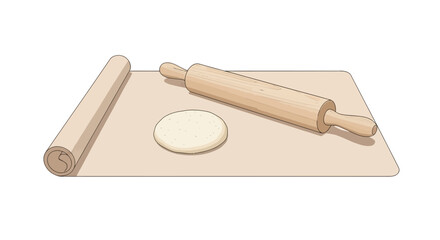 Baking preparation illustration with dough and rolling pin drawing art