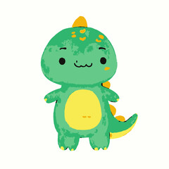 A charming cartoon dinosaur illustration, featuring a smiling, friendly, and adorable green character.