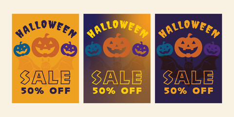 Halloween Posters for Sales Offer. Vector Illustration of  Sales Advertising on Vibrant Backgrounds