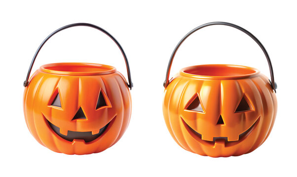 Halloween Pumpkin Bucket: A classic orange pumpkin-shaped Halloween bucket, PNG format