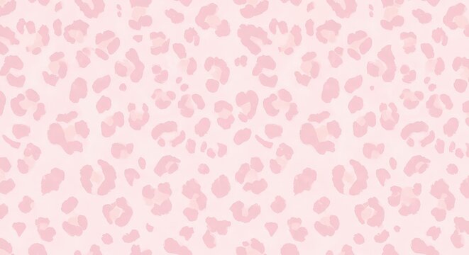 Seamless light pink leopard print pattern with soft pastel tones, ideal for backgrounds and fashion designs, creating a chic and trendy aesthetic.