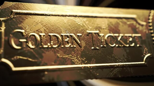 A golden ticket symbolizing luck, success, and exclusive opportunity. Perfect for themes of luxury, winning, reward programs, premium access, promotions, business success, or financial prosperity.