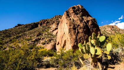 Rocky outcrop in desert landscape