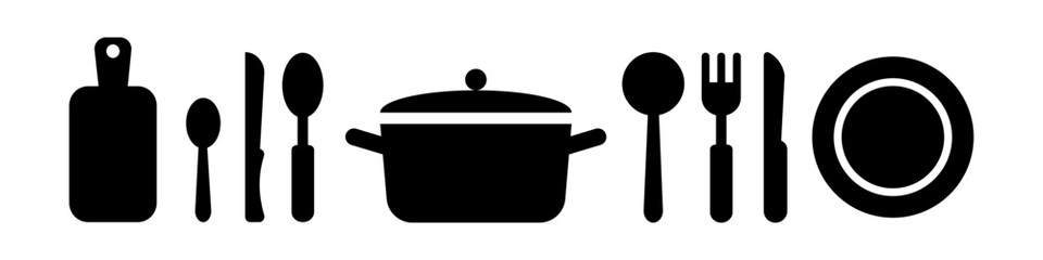 Cooking and Dining Silhouette Icon Set