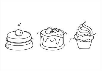 Sweet Desserts. Logo in Line Art. line icon-continuous line drawing. Editable stroke. 