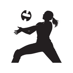 A silhouette of a female volleyball player in a dynamic on white Background.