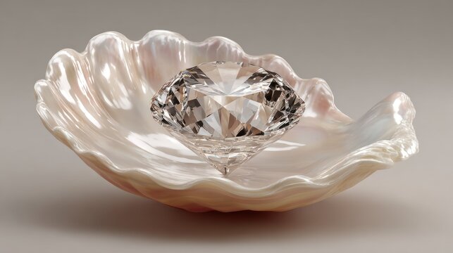 A luminous diamond rests within a pristine oyster shell
