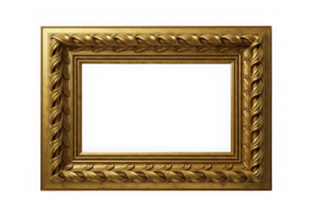 Ornate golden picture frame isolated on transparent background