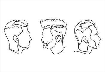 Male Profile Outlines Three Distinct Hairstyles. Logo in Line Art. line icon-continuous line drawing. Editable stroke. 