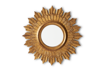 Antique Gold Sunburst Mirror with Detailed Rays and White Center antique mirror gold frame
