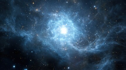 Fototapeta premium A blue supergiant star blazing in deep space, surrounded by smaller stars and glowing cosmic gases, movie-style realism