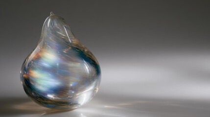 Close-up of a small, transparent object. the object appears to be made of glass or a similar material, with a smooth, shiny surface.