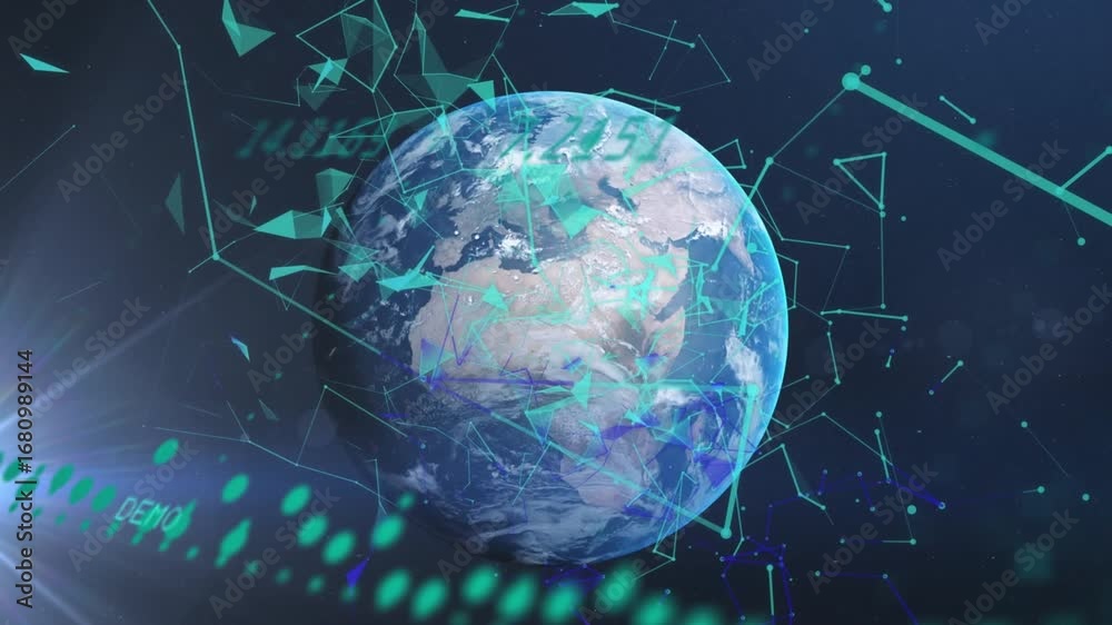 Wall mural animation of graphs and shapes over globe in space