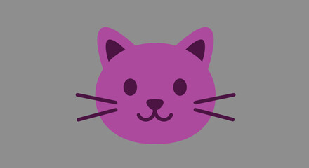 Cute cartoon pink cat face with whiskers and pointy ears on a simple grey background